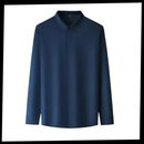 Camisa masculina de seda mesclada, sem passar, da Ozerty França, vista de frente com gola e botões visíveis.