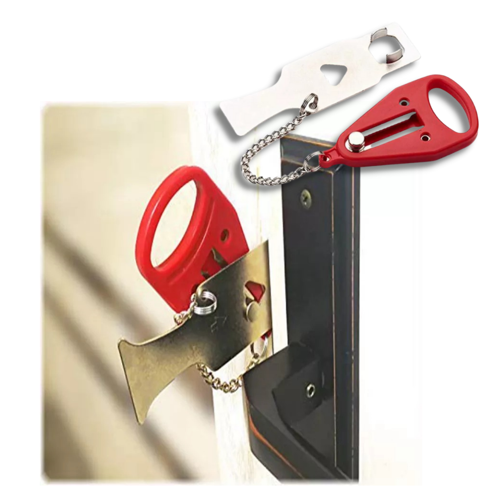 Serrure de porte portative Norsk, serrure et clé portable pour segurança doméstica, destaque na imagem com detalhes da fechadura.