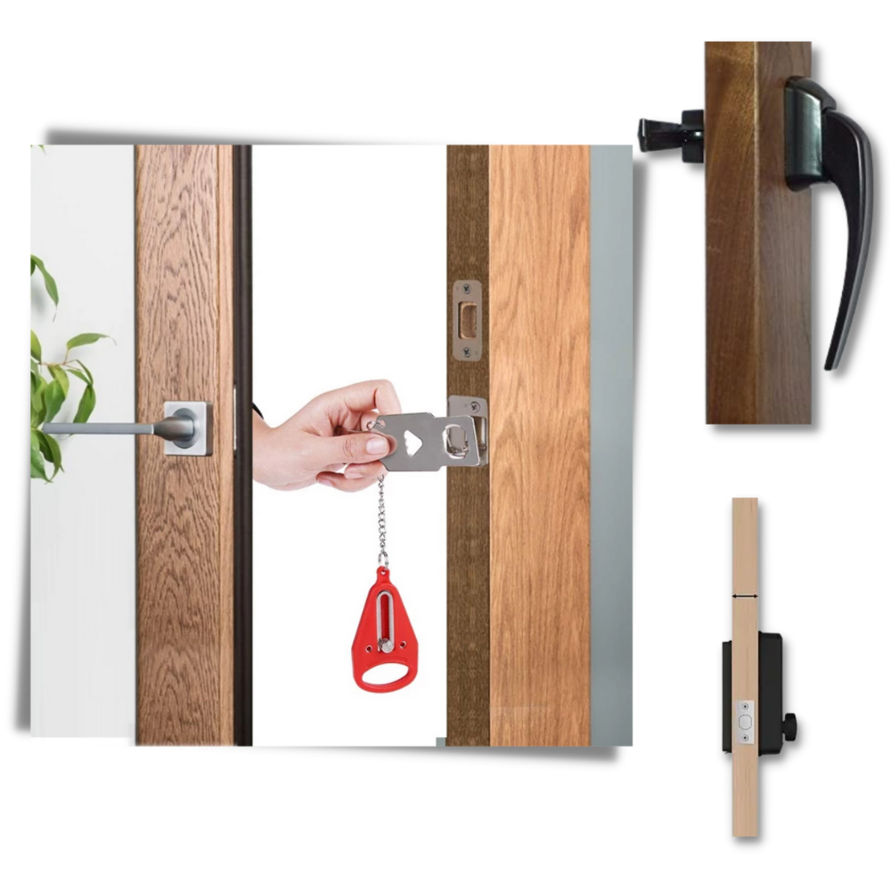 Serradura de porta portativa Norsk, segurança portátil com chave, ideal para proteção de portas em diferentes locais.