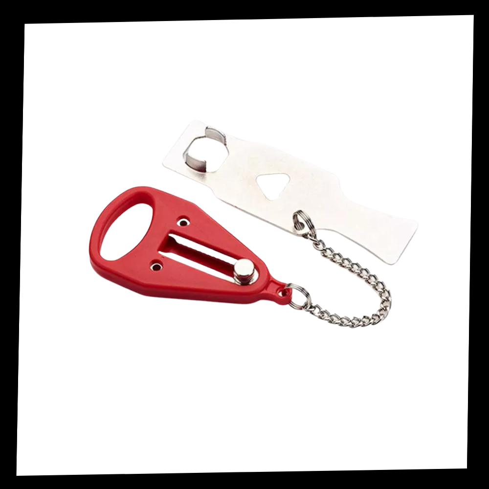 Serradura de porta portativa Norsk, segura e compacta, com chave, ideal para proteção de portas em ambientes variados.