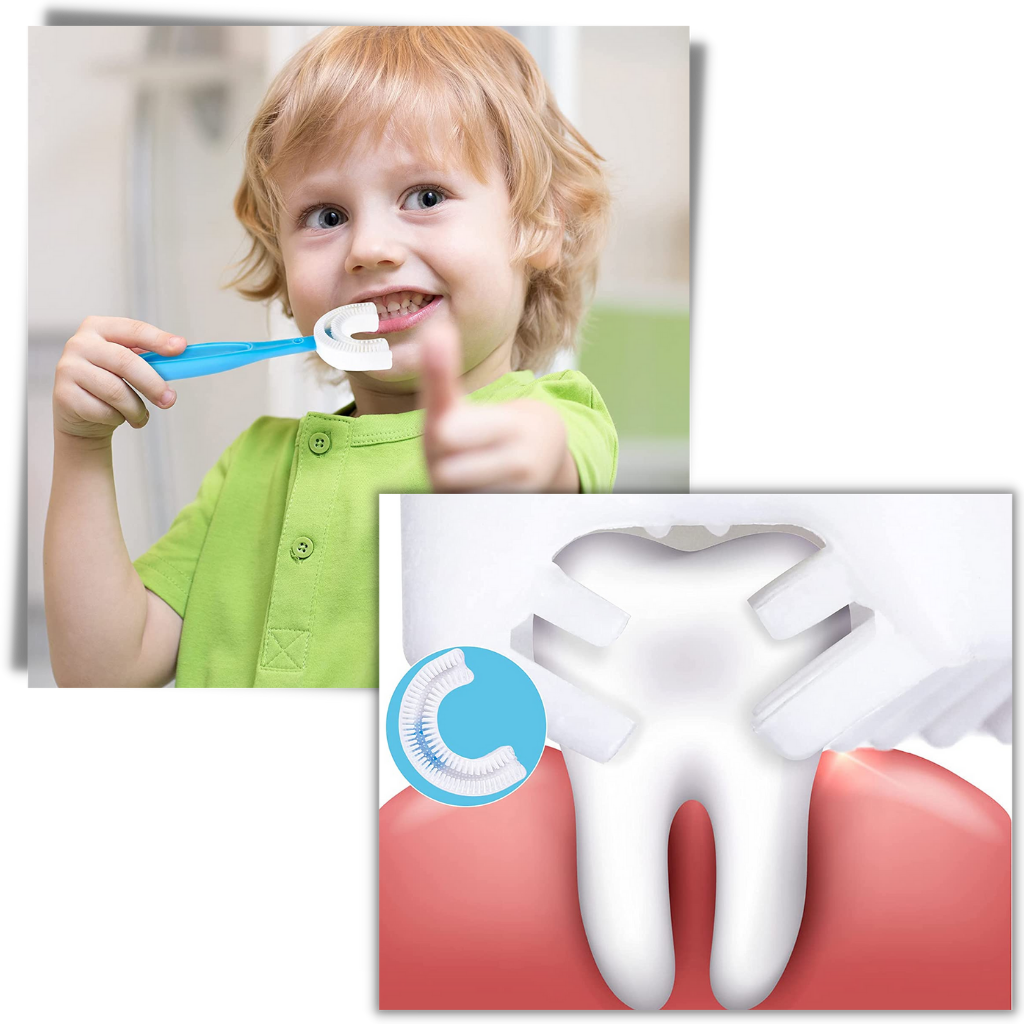 Kit com duas escovas de dentes em formato de U para crianças de 2 a 6 anos, marca Nowsnde, com cerdas coloridas e cabos ergonômicos.