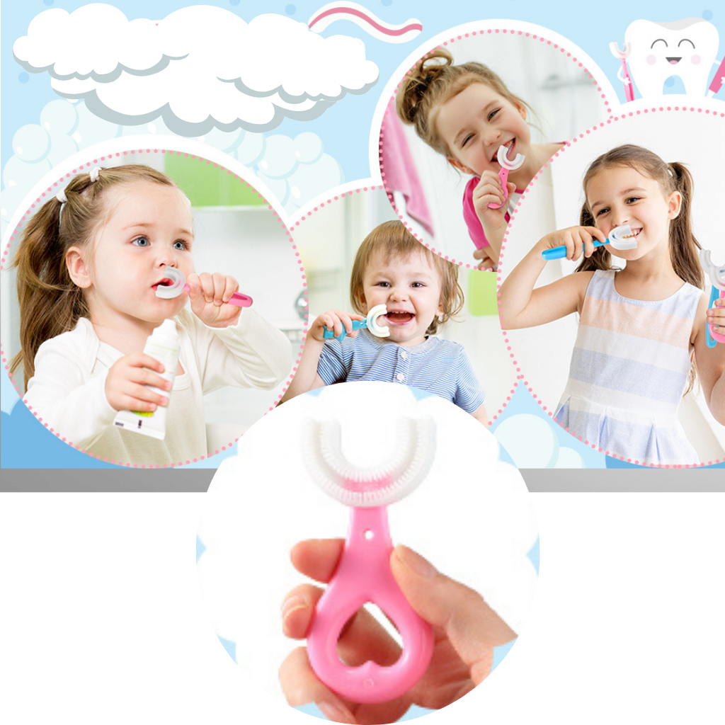 Pack de 2 brosses à dents en forme de U pour enfants Nowsnde, idais pour crianças de 2 a 6 anos, higiene bucal divertida.