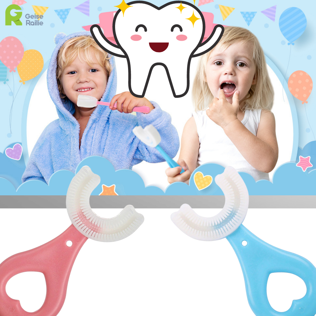 Pacote de 2 escovas de dentes em forma de U para crianças Nowsnde, ideal para higiene bucal infantil de 2 a 6 anos.
