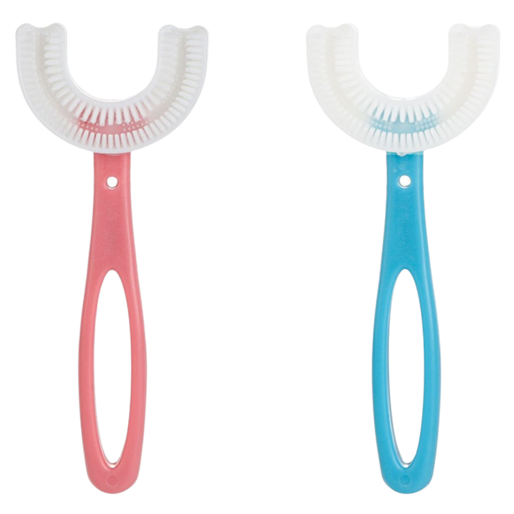 Conjunto de 2 escovas de dentes em forma de U para crianças de 2 a 6 anos, marca Nowsnde, para higiene bucal infantil.
