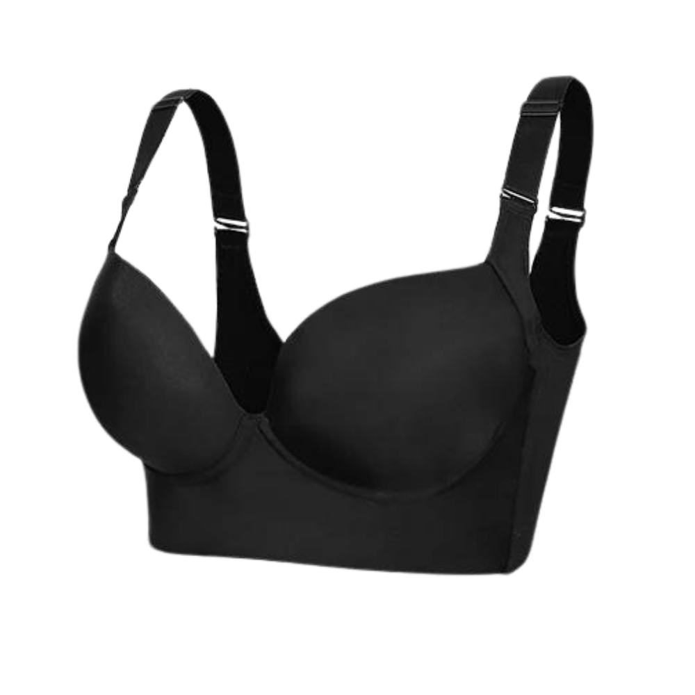 Soutien-gorge push-up Noyal com grandes aletas integradas, em tecido cinza, para apoio e modelagem confortável.