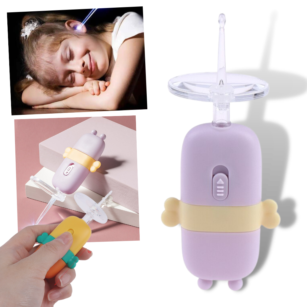 Cuillère nettoyante lumineuse Nuolux pour oreilles de bébé, outil doux pour le soin des oreilles avec éclairage intégré.