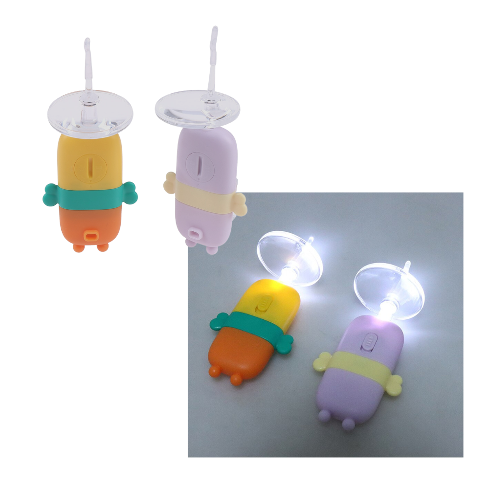 Cuillère nettoyante luminosa para ouvidos de bebê Nuolux, ferramenta de cuidado suave para higiene infantil com luz integrada.