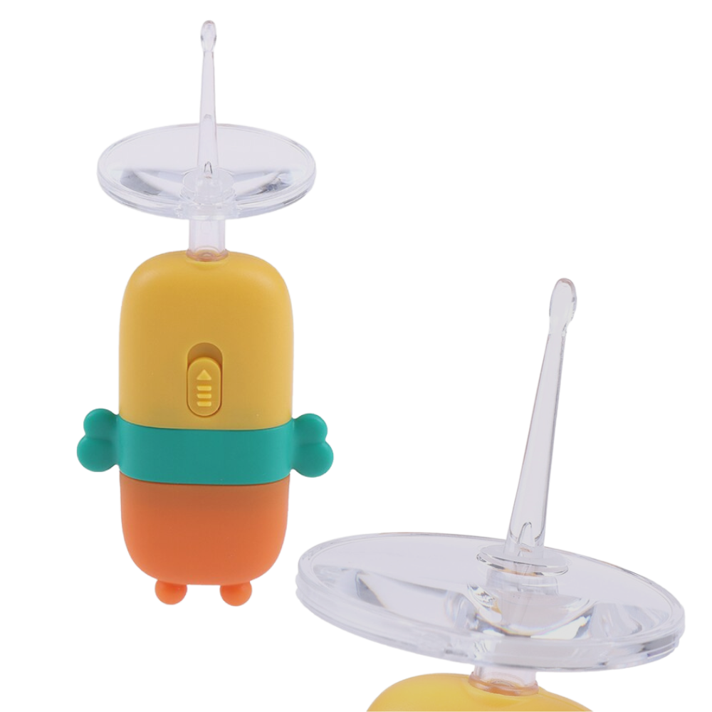 Cuillère nettoyante lumineuse Nuolux para o cuidado das orelhas de bebê, com iluminação suave e design seguro.