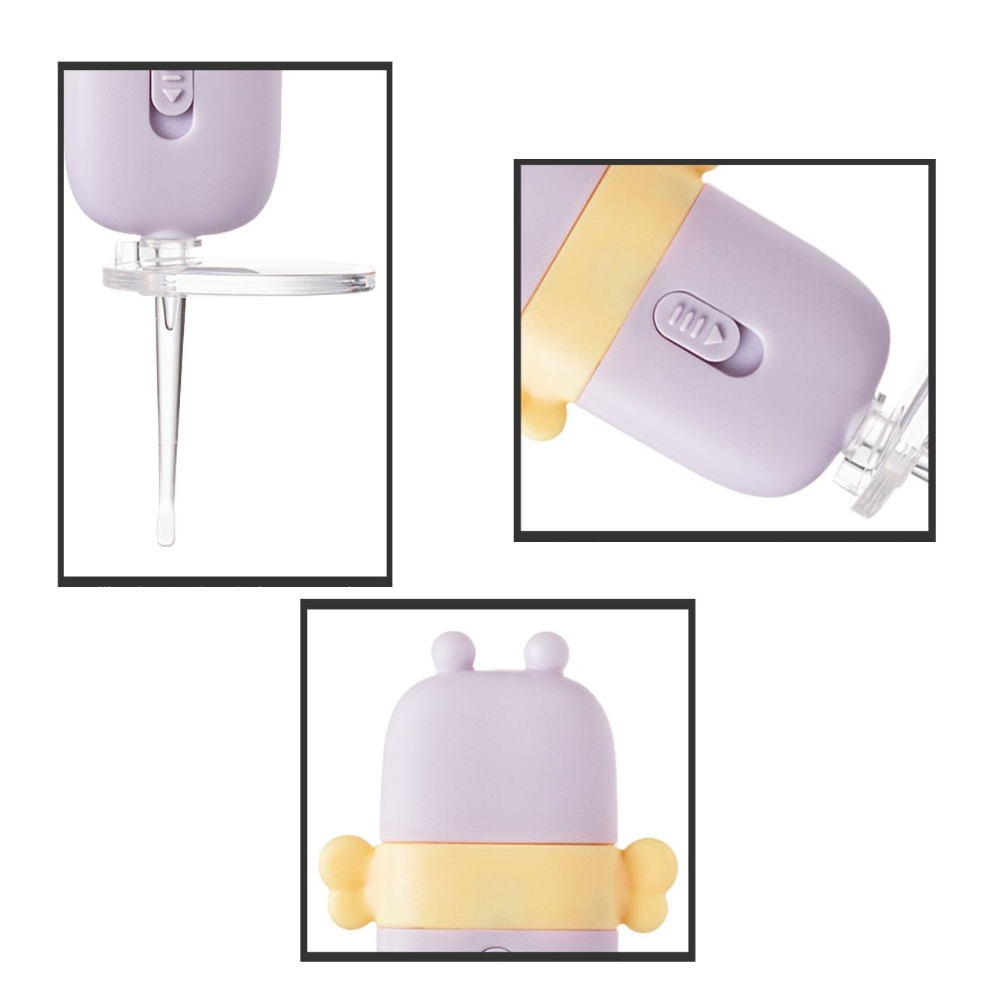 Cuillère nettoyante luminosa para ouvidos de bebê Nuolux, ferramenta de cuidado com design rosa e iluminação suave.