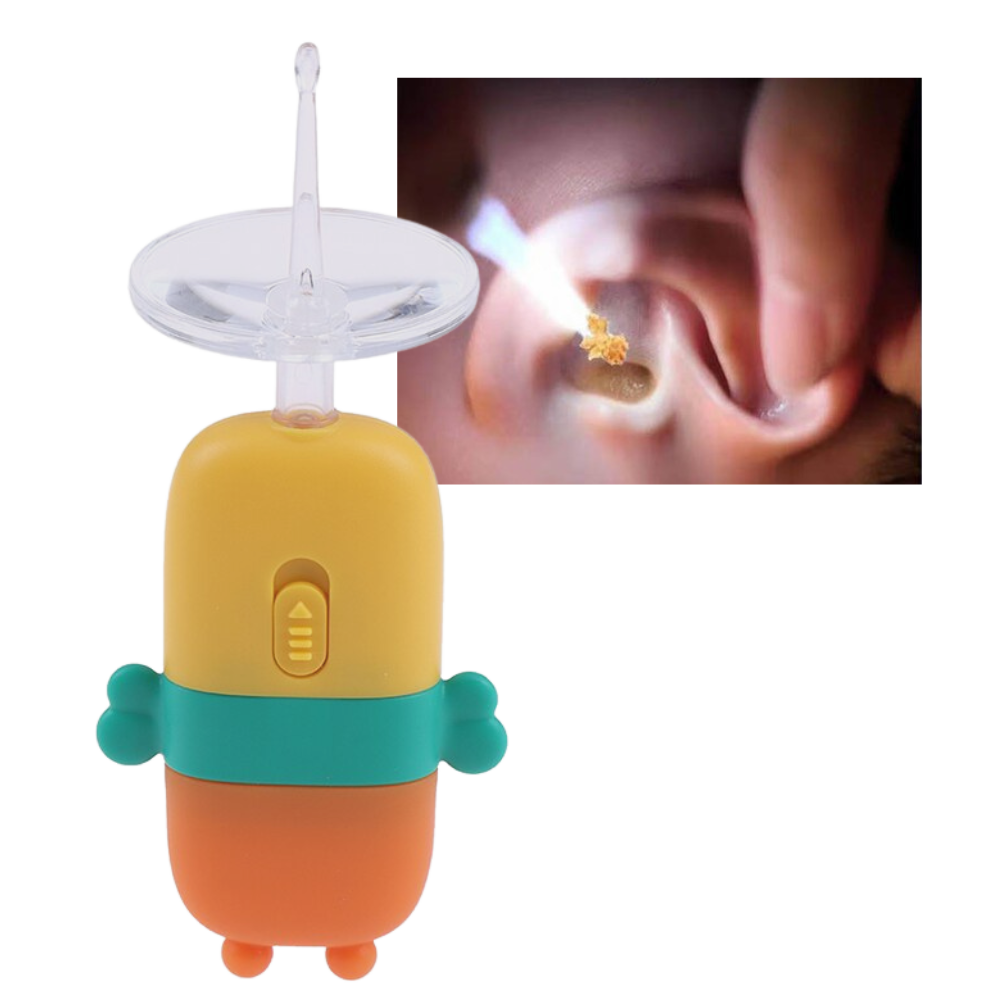 Cuillère nettoyante luminosa Nuolux para cuidados de ouvido de bebê, dispositivo rosado com iluminação para higiene segura.