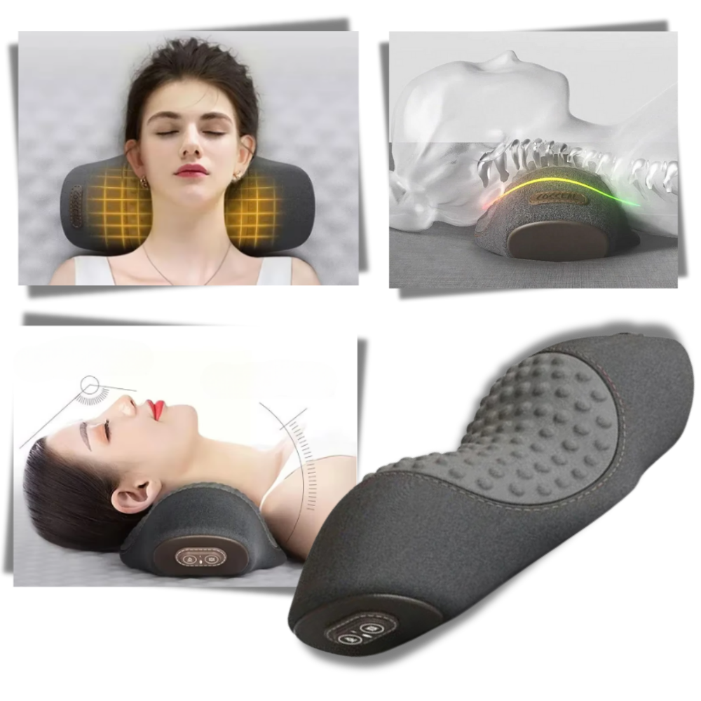 Capa de coussin térmico gris escuro da Nursal para alívio de dores cervicais, ideal para massagem e relaxamento.