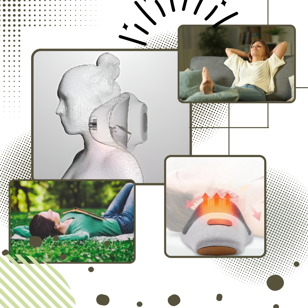 Coussin térmico Nursal para alívio de dores cervicais, de cor cinza escuro, usado para massagem e relaxamento.