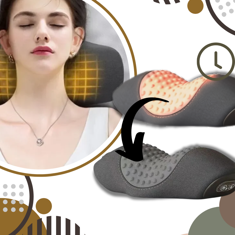 Coussin térmico Nursal para dores cervicais, massageador e relaxante com design cinza escuro para alívio de dores no pescoço