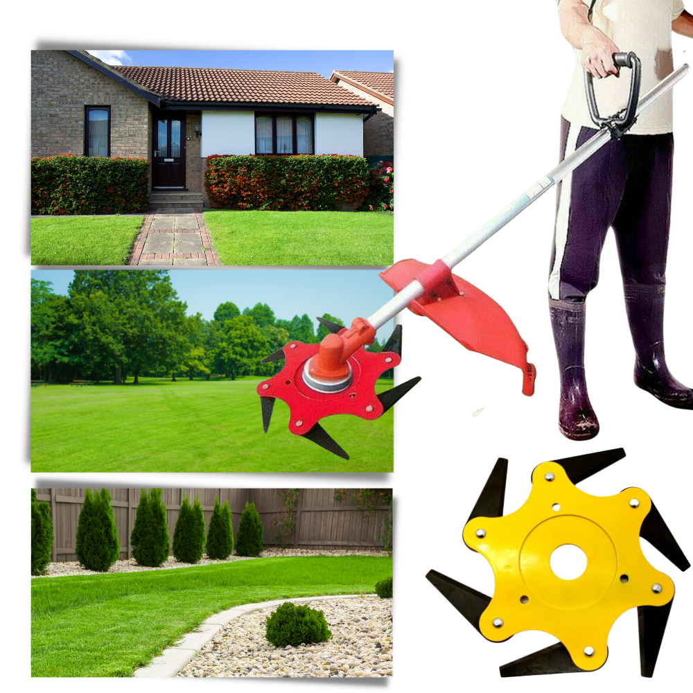Cabeça de debroussailleuse elétrica Nyasay para equipamentos de exterior, em amarelo, sem adaptador, usada para manutenção de jardins.