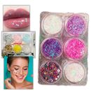 Conjunto de paillettes para rosto e corpo da Nyxberryt, com brilho dourado e prateado, ideal para maquiagem e festas.