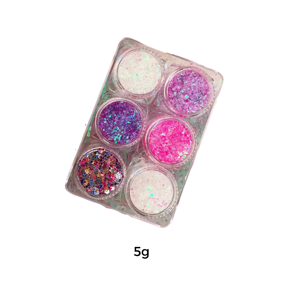 Conjunto de paillettes para rosto e corpo da marca Nyxberryt, brilho colorido e cintilante para maquiagem e festas.