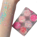 Set de paillettes Nyxberryt para rosto e corpo, brilho cintilante, cosméticos com estrelas douradas e prateadas.