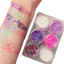 Conjunto de paillettes para rosto e corpo da marca Nyxberryt, com brilho brilhante e embalagem colorida.