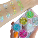 Conjunto de paillettes para rosto e corpo da marca Nyxberryt, com brilho e glitter para maquiagem e festas.