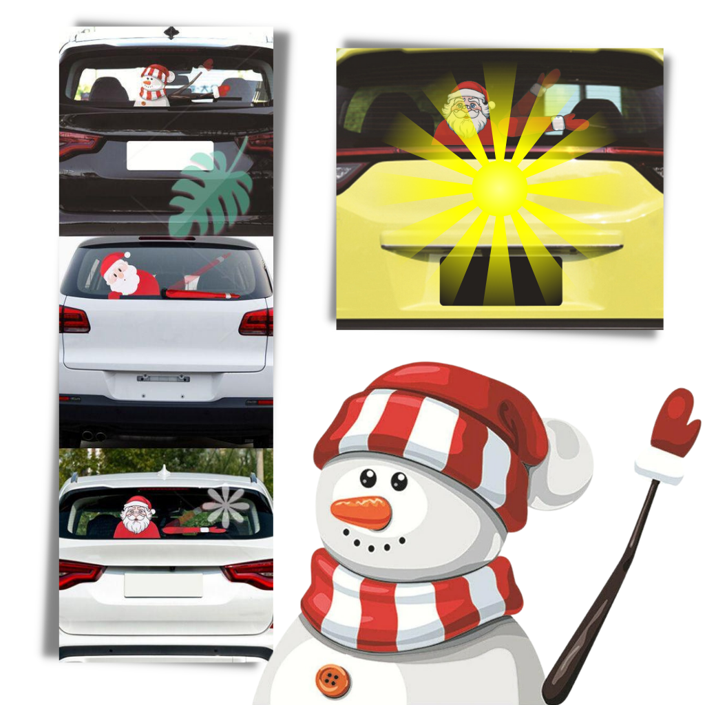 Autocolante de Natal para limpador de para-brisa da Oak Leaf, com tema de Papai Noel, para peças de veículos.