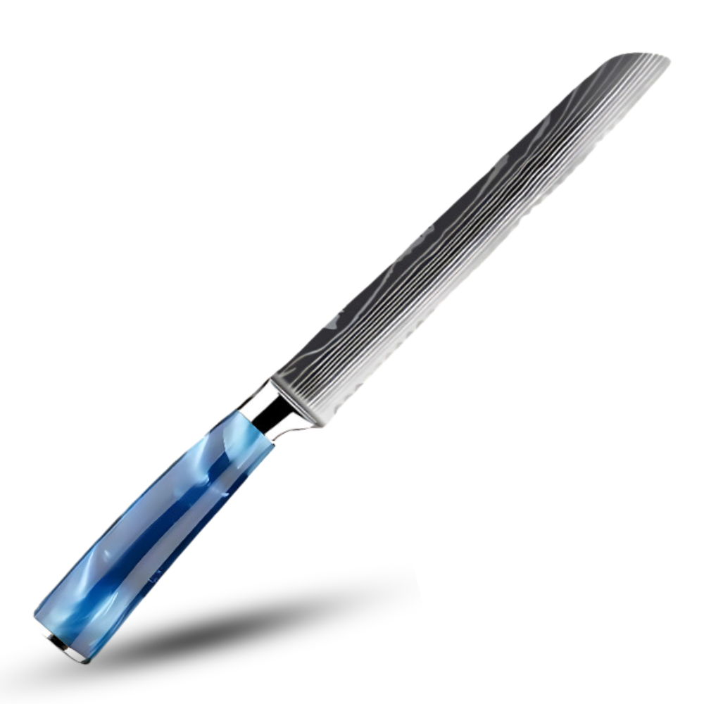 Faca de pão japonesa azul oceano da marca Turwho, utensílios de cozinha com lâmina afiada e design elegante.