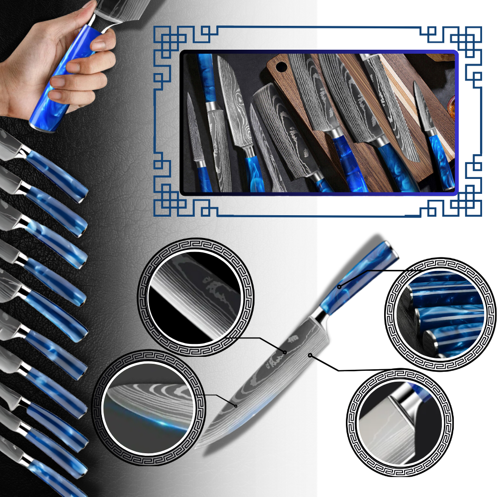 Faca japonesa Azul Atlântico da Turwho com lâmina afiada e cabos ergonômicos, utensílio de cozinha para cortes precisos.