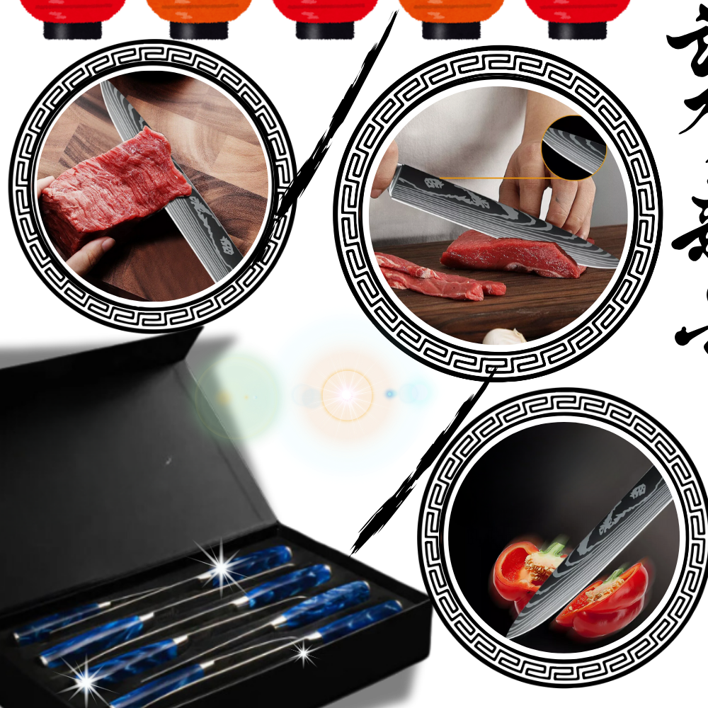 Facas japonesas azul oceano Turwho, utensílios de cozinha com lâminas afiadas e design elegante.
