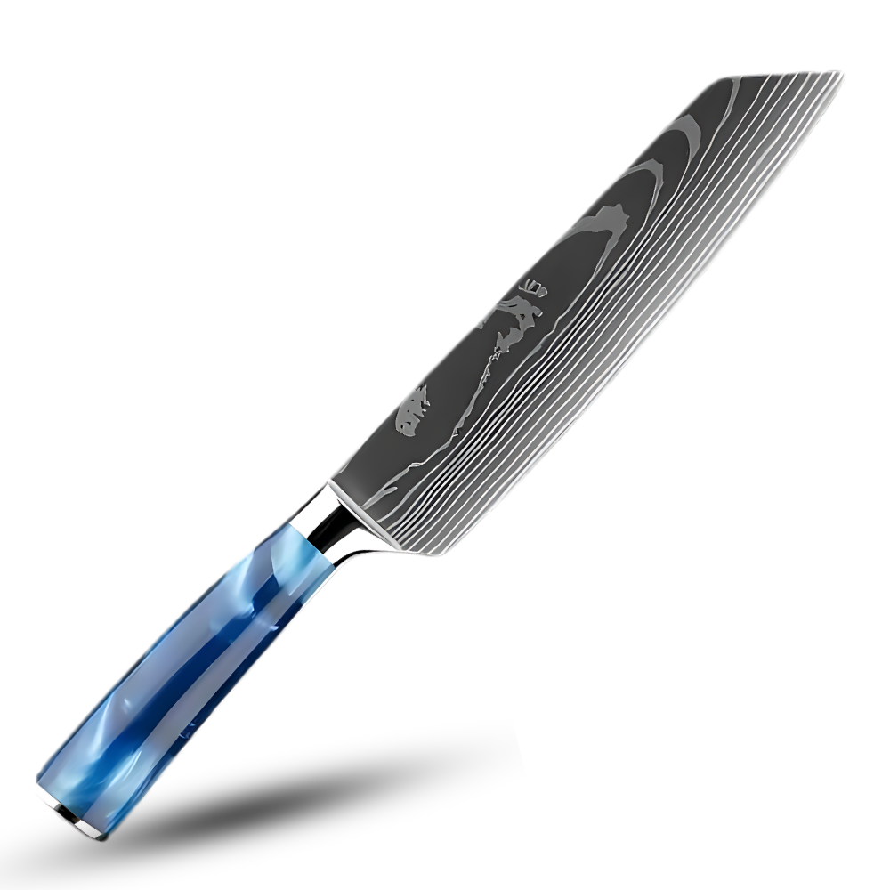 Faca japonesa Azul Atlântico Turwho com lâmina afiada, ideal para culinária, utensílio de cozinha de alta qualidade.