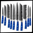 Conjunto de facas japonesas Azul Atlântico da Turwho, utensílios de cozinha com lâminas afiadas e design elegante.