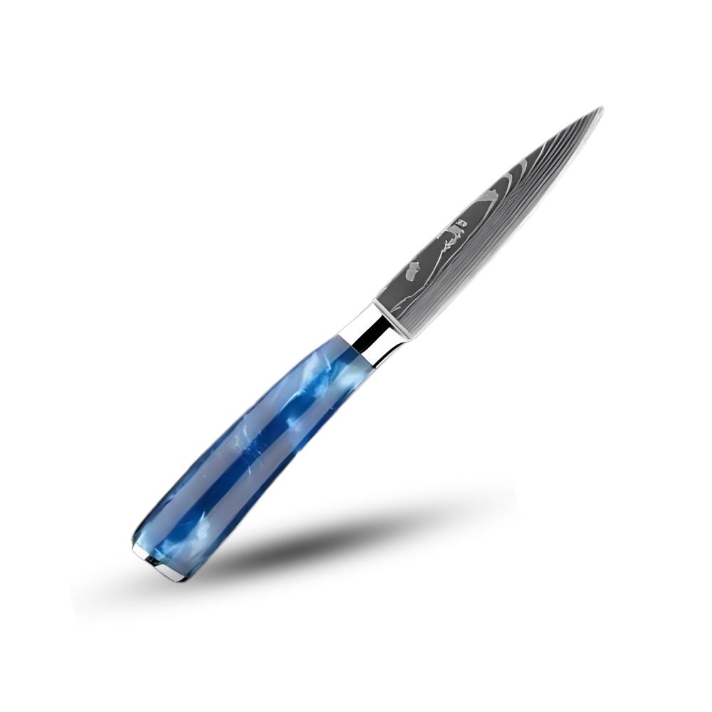 Faca japonesa azul atlântico da Turwho, utensílio de cozinha para corte preciso, com lâmina azul e design elegante.