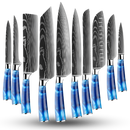 Conjunto de 10 facas japonesas Azul Atlântico da Turwho, utensílios de cozinha com lâminas afiadas e cabos ergonômicos.
