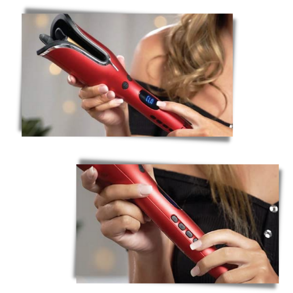Fer à boucler automático Odomy para cuidados dos cabelos, com design azul e tecnologia de modelagem eficiente.