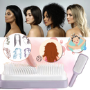 Escova de cabelo auto-limpeza Oenbopo para massagem do couro cabeludo, com design violeta e cerdas para cuidado capilar.