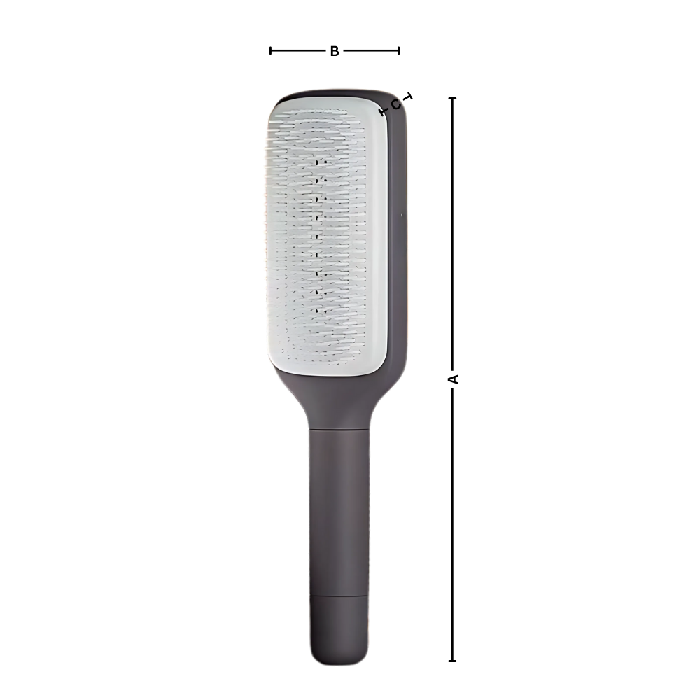 Escova de cabelo autolimpante Oenbopo para massagem do couro cabeludo, com design violeta e cerdas macias para cuidados capilares.