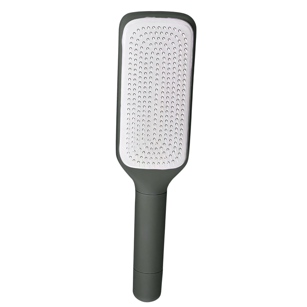 Escova de cabelo auto-limpante Oenbopo para massagem no couro cabeludo, com design violeta e cerdas para cuidar dos fios.