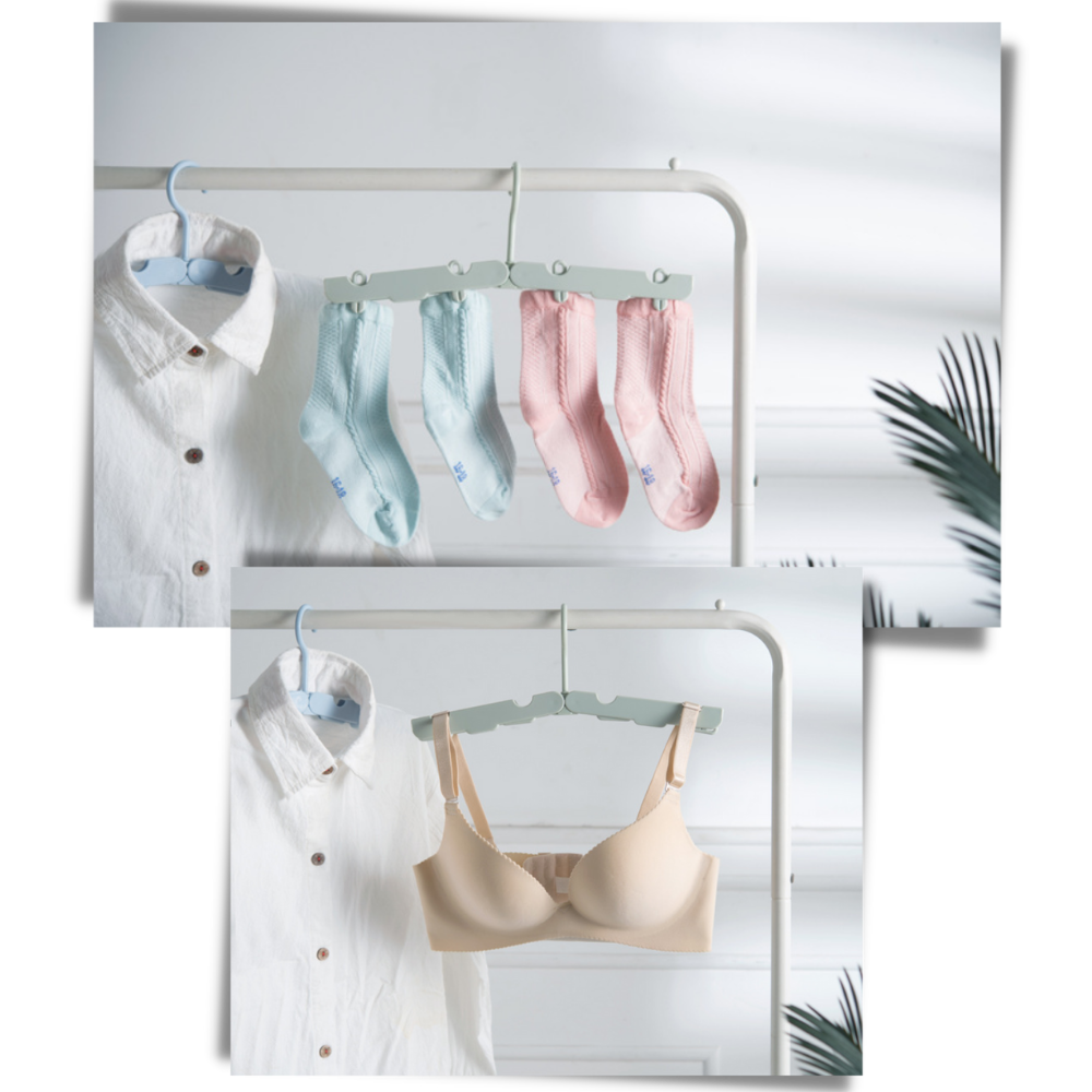 Conjunto de 2 cintres portáteis Onever para organização, com cabides azuis e design compacto para armazenamento fácil.