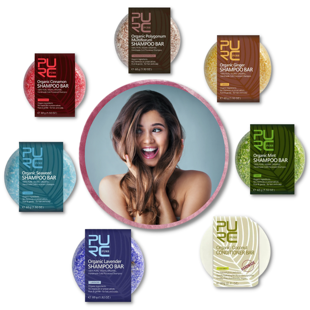 Barra de shampoo e condicionador naturais da Onhuon para cuidado capilar, com ingredientes de canela.