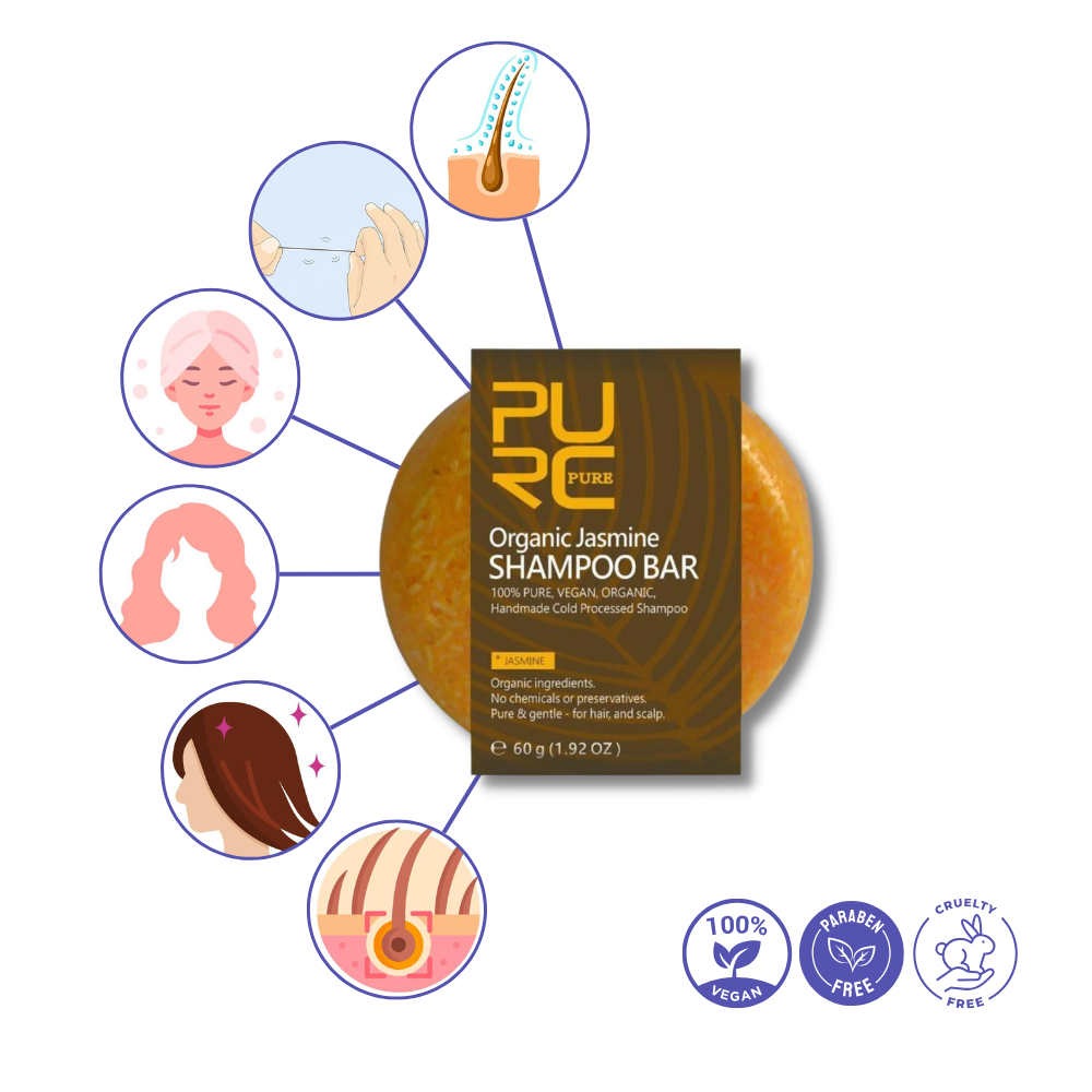 Barra de shampoo e condicionador natural Onhuon para cuidado capilar, com ingredientes de canela, visível na imagem.
