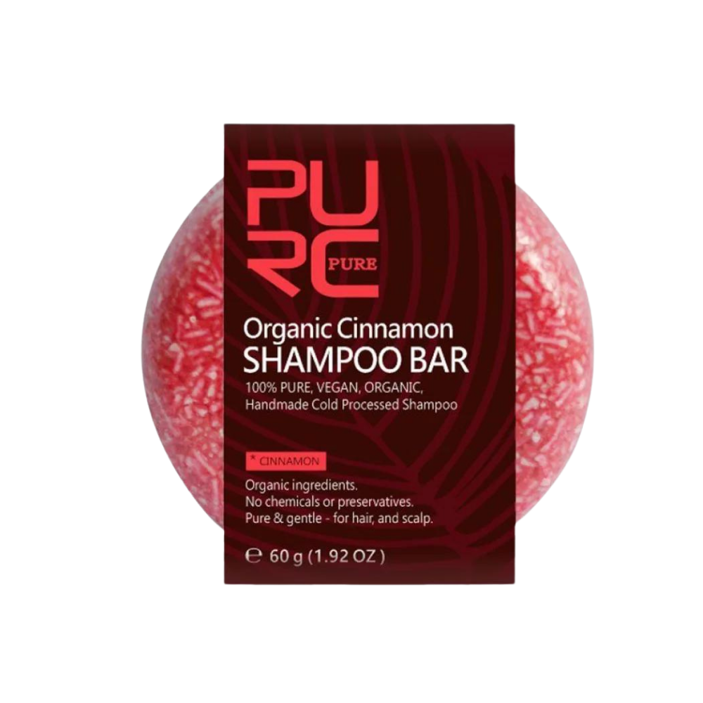 Barra de shampoo e condicionador natural Onhuon para cuidados capilares, com ingredientes de canela, em embalagem sustentável