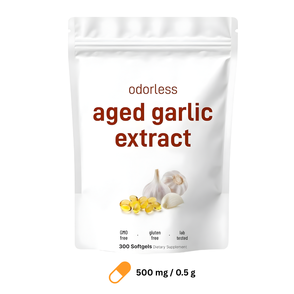 Gélulas moles de extrato de alho orgânico da Bulksupplements, suplemento alimentar para animais de estimação.