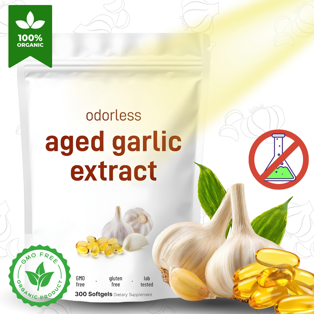 Gélules moles de extrato de alho orgânico da Bulksupplements, suplemento alimentar para animais de estimação.