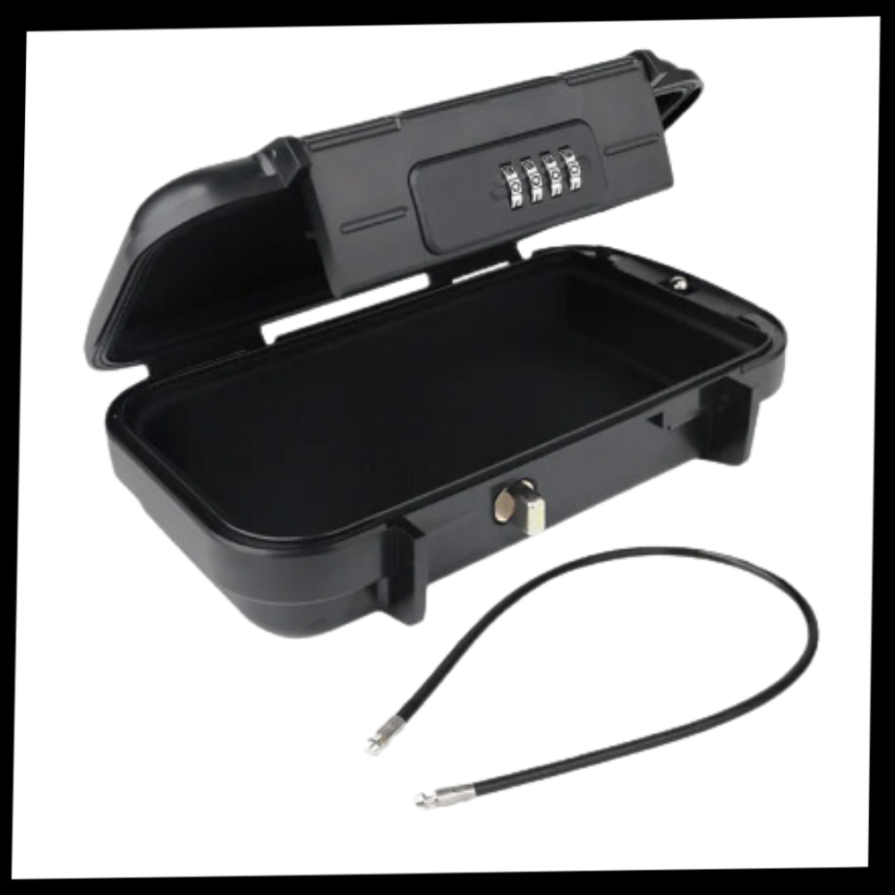 Coffre-fort azul Oria, pequeno, à prova d'água e com trava, ideal para armazenamento seguro de objetos pessoais.