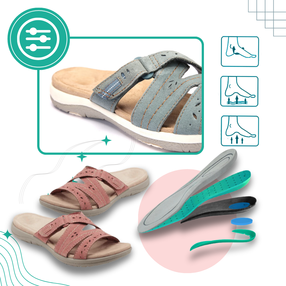 Sandálias abertas com palmilhas ortopédicas da marca Haipeixinli, sapatos confortáveis e com design elegante.