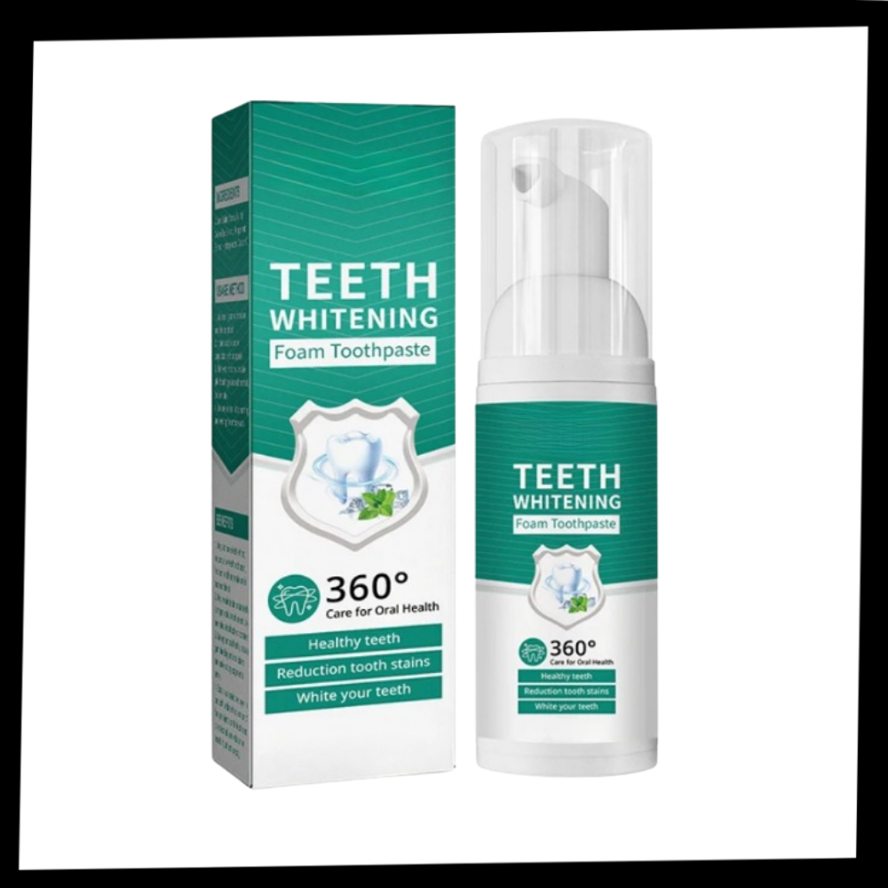 Mousse branqueadora para dentes da marca Ounabing, produto de cuidados bucais com embalagem branca e design simples.