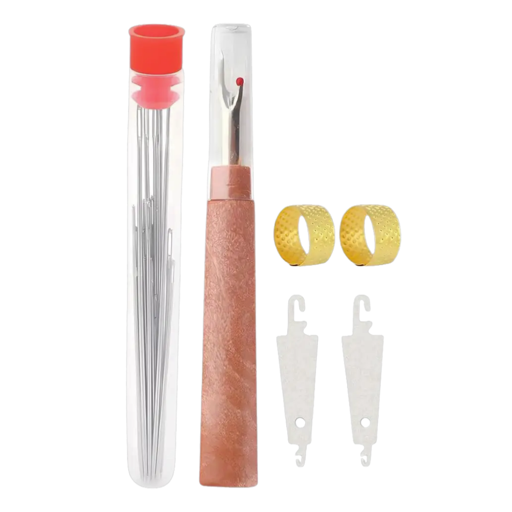 Conjunto de 31 agulhas de bordar com argola grande da marca Outus, ideal para projetos de artesanato e trabalhos manuais.