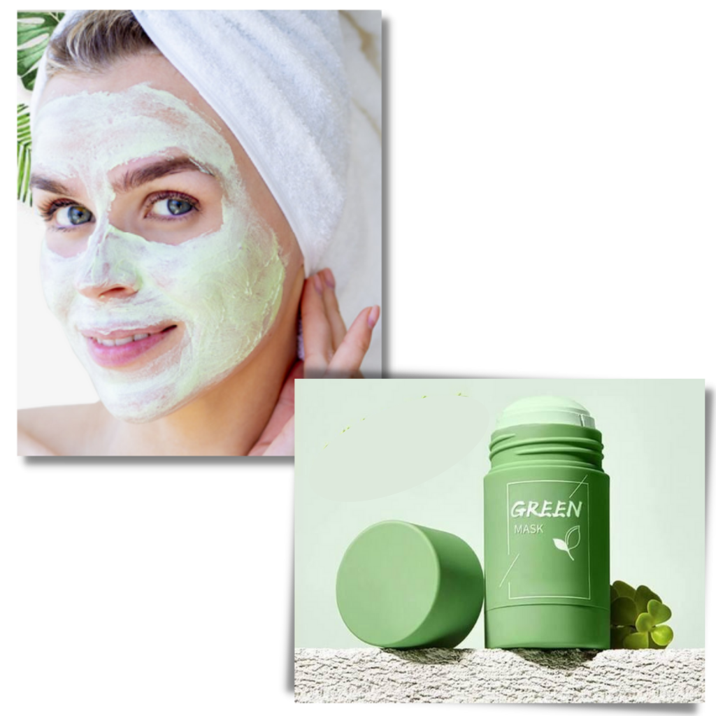 Máscara de chá verde da Overtake para limpeza facial e controle de pontos negros, com textura cremosa e ingredientes naturais