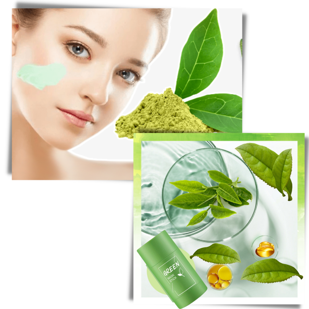 Máscara de chá verde da Overtake para limpeza facial e controle de pontos negros, com textura cremosa e ingredientes naturais.