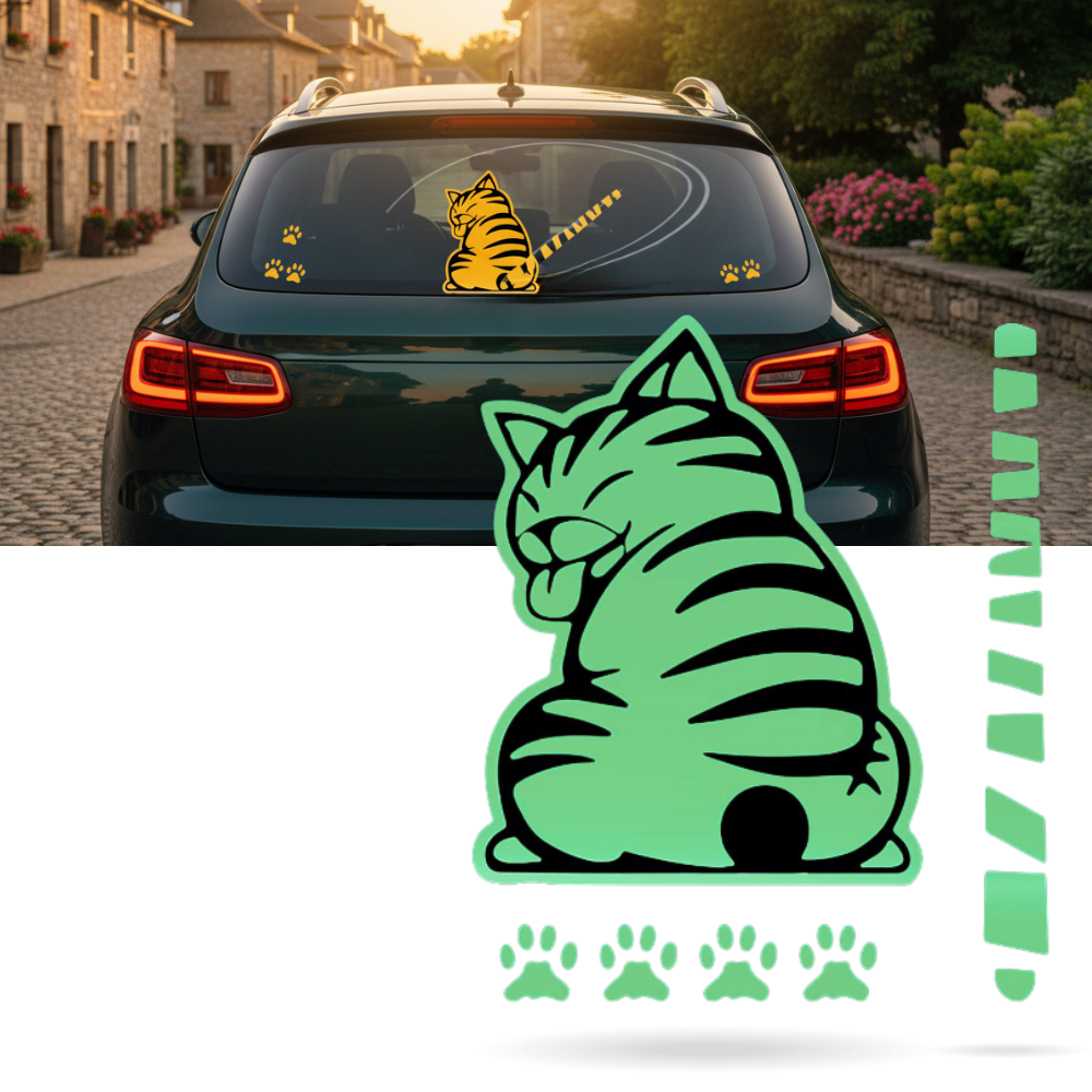 Autocollant pour essuie-glace avec chat espiègle, décoration de véhicules de la marque Ozerty France, vert clair.