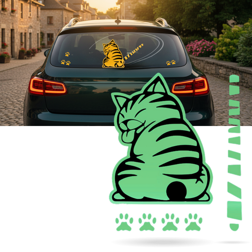 Autocollant pour essuie-glace avec chat espiègle, décoration de véhicules de la marque Ozerty France, vert clair.