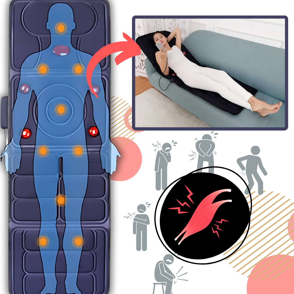 Tapete de massagem termoterapêutico Ozerty France para corpo inteiro, relaxamento e alívio de tensões.